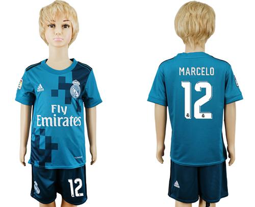 Real Madrid #12 Marcelo Sec Away Kid Soccer Club Jersey - Click Image to Close